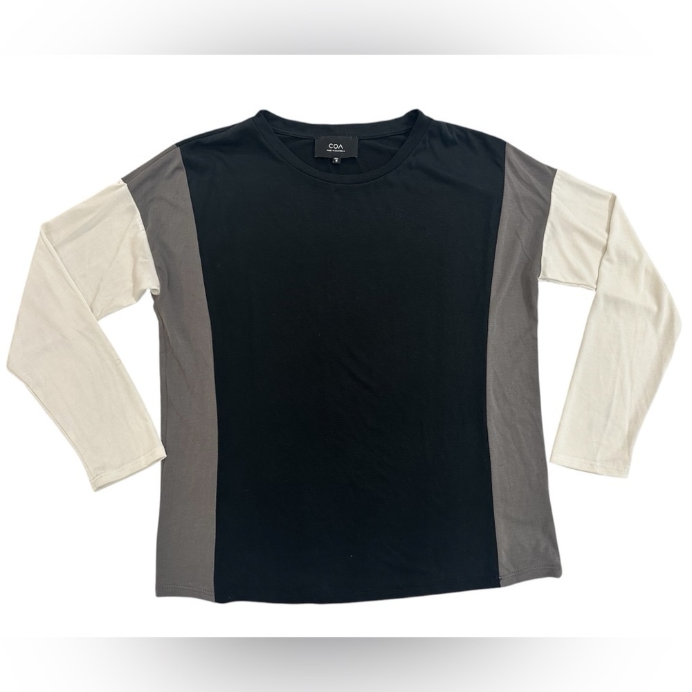 Anthropologie COA Women’s Small Black White Grey Color Block Long Sleeve Shirt